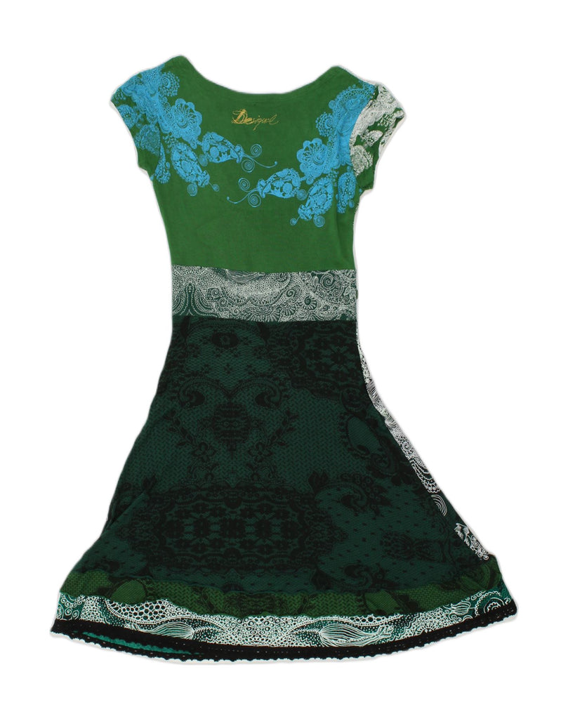 DESIGUAL Womens A-Line Dress UK 6 XS Green Paisley Viscose | Vintage Desigual | Thrift | Second-Hand Desigual | Used Clothing | Messina Hembry 