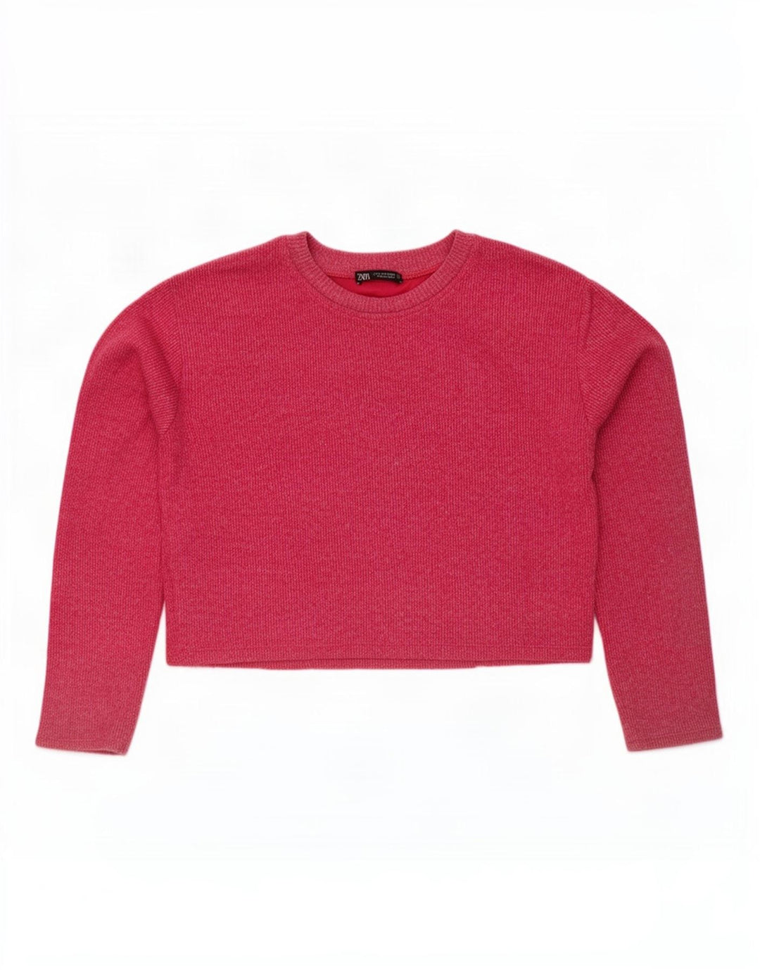Zara Womens Crop Oversized Top Long Sleeve UK 10 Small Pink Cotton