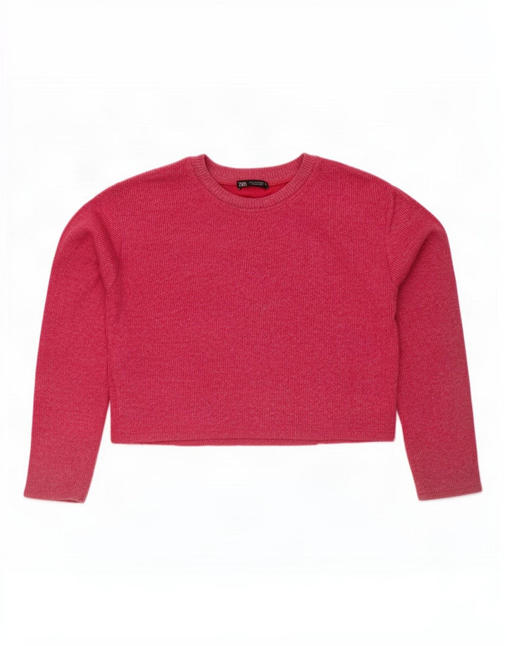 Zara Womens Crop Oversized Top Long Sleeve UK 10 Small Pink Cotton