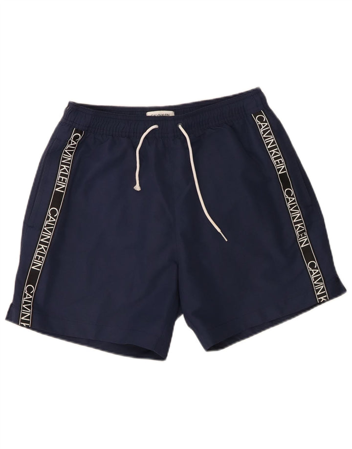 Calvin Klein Mens Graphic Swimming Shorts Small Navy Blue Polyester