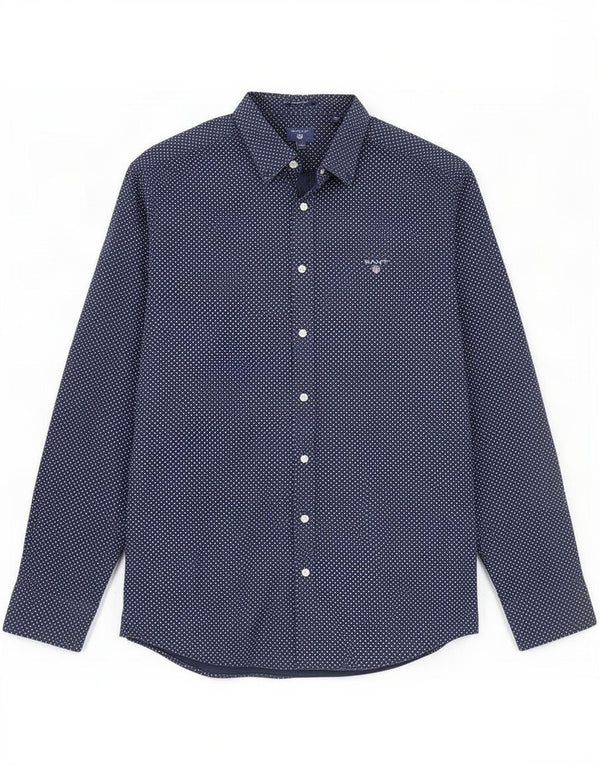 Gant Mens Regular Fit Shirt Size 43 44 17 1/2 XL Navy Blue Spotted Cotton