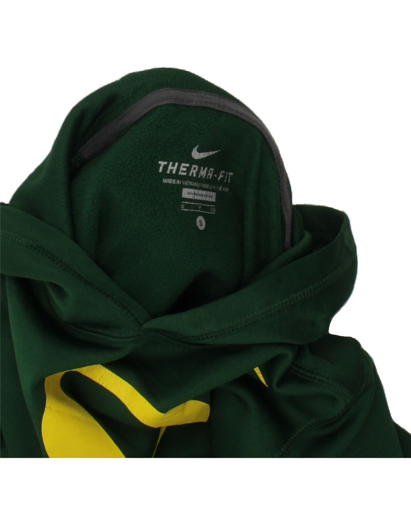 NIKE Boys Therma-Fit Graphic Hoodie Jumper 8-9 Years Small Green Polyester Vintage Nike and Second-Hand Nike from Messina Hembry 