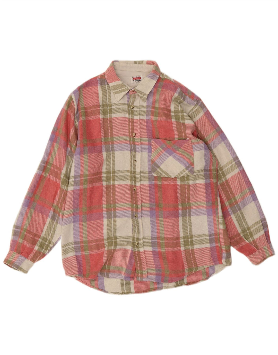 Vintage Mens Flannel Shirt Large Pink Check Acrylic
