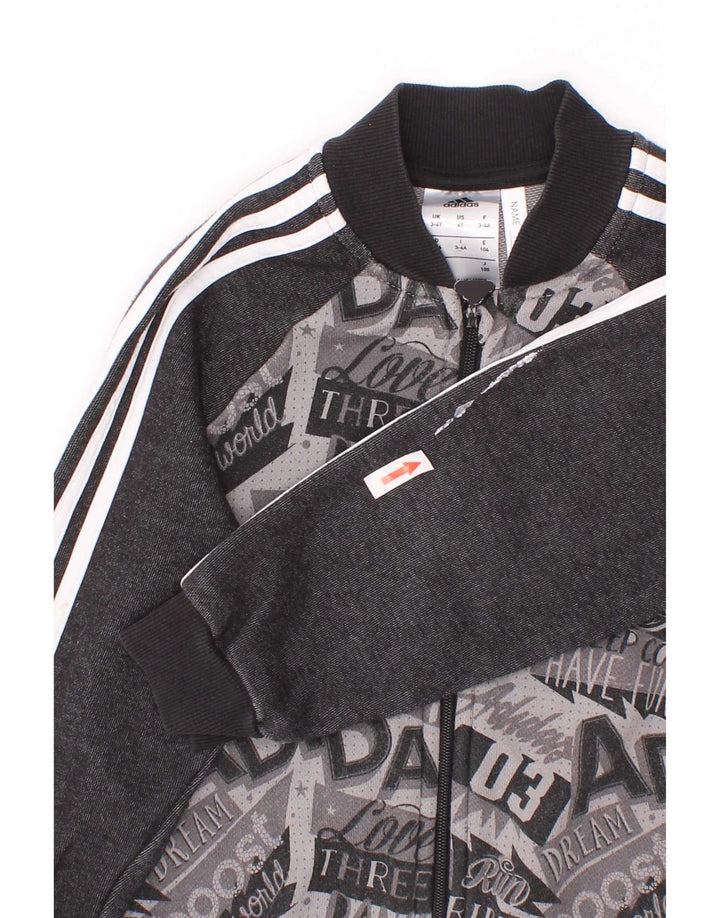 Adidas Boys Graphic Tracksuit Top Jacket 3-4 Years Grey Colourblock Cotton