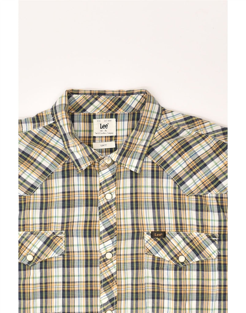 LEE Mens Short Sleeve Slim Fit Shirt XL Beige Check Cotton | Vintage Lee | Thrift | Second-Hand Lee | Used Clothing | Messina Hembry 