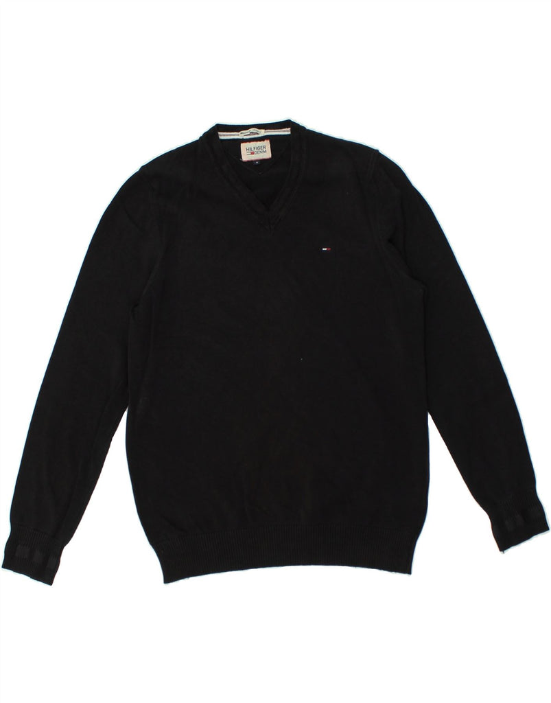 TOMMY HILFIGER Mens V-Neck Jumper Sweater Medium Black Cotton | Vintage Tommy Hilfiger | Thrift | Second-Hand Tommy Hilfiger | Used Clothing | Messina Hembry 