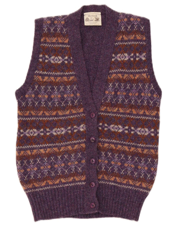 Vintage Womens Sleeveless Cardigan Sweater UK 36 Small Purple Fair Isle