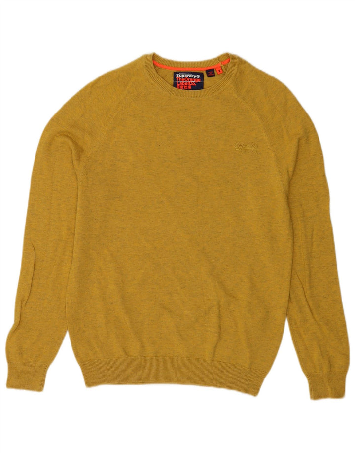 Superdry Mens Crew Neck Jumper Sweater Small Yellow Flecked Cotton