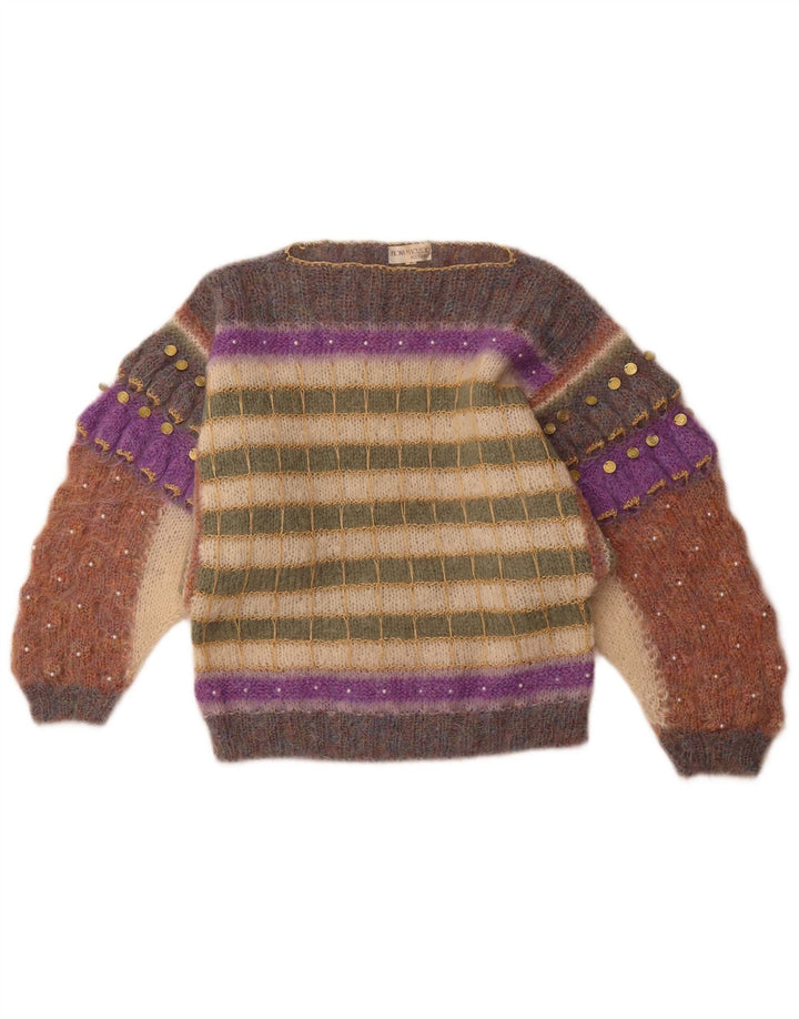 FIONA MACLEOD Womens Boat Neck Jumper Sweater UK 14 Medium Multicoloured
