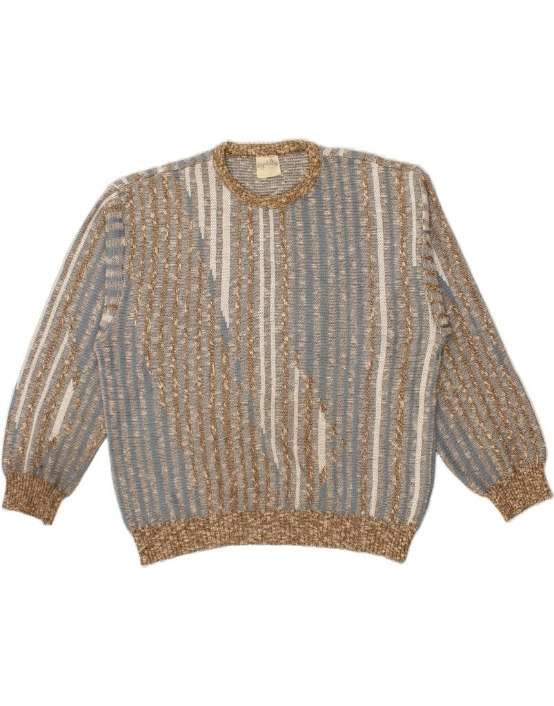 ANGELO LITRICO Mens Crew Neck Jumper Sweater Medium Grey Striped Acrylic Vintage Angelo Litrico and Second-Hand Angelo Litrico from Messina Hembry 