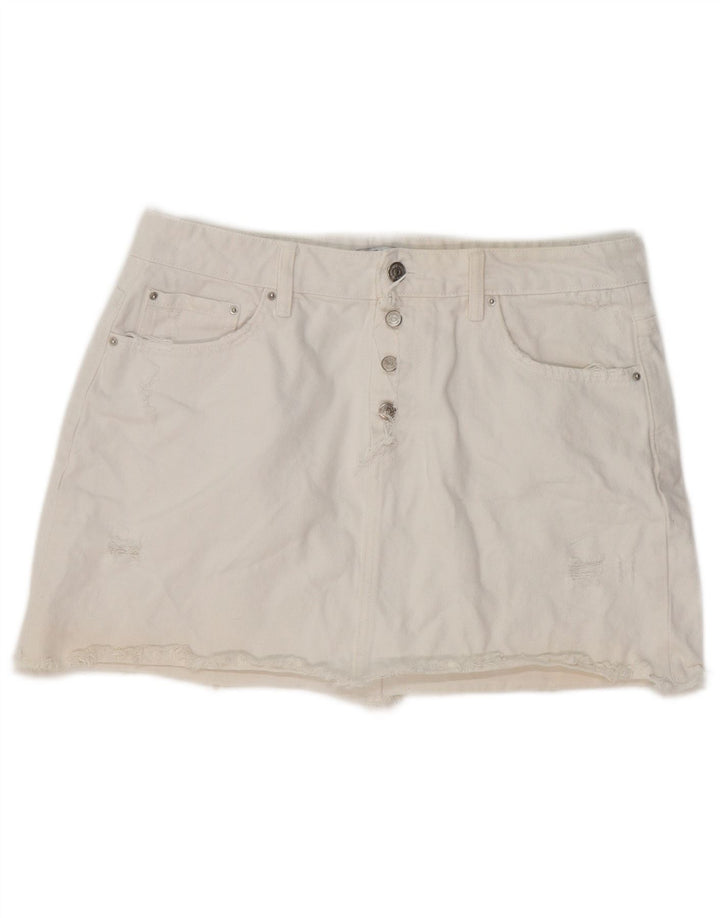 ZARA Womens Distressed Mini Denim Skirt Large W32 White