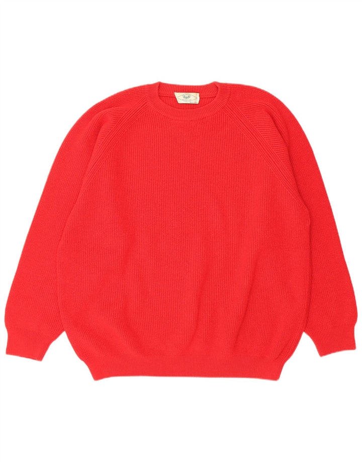 Vintage Womens Oversized Crew Neck Jumper Sweater UK 18 XL Red Virgin Wool