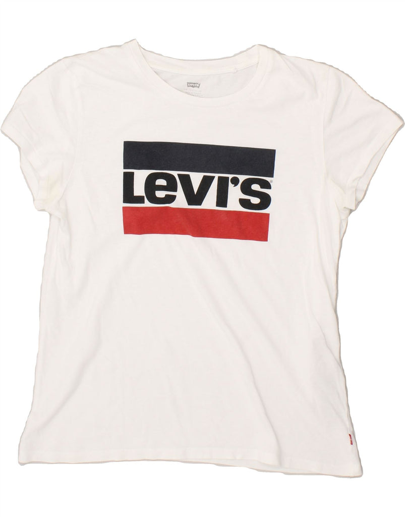 LEVI'S Womens Graphic T-Shirt Top UK 10 Small White Cotton Vintage Levi's and Second-Hand Levi's from Messina Hembry 