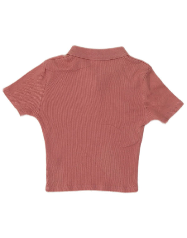 Topshop Womens Crop Polo Shirt UK 6 XS Pink Cotton