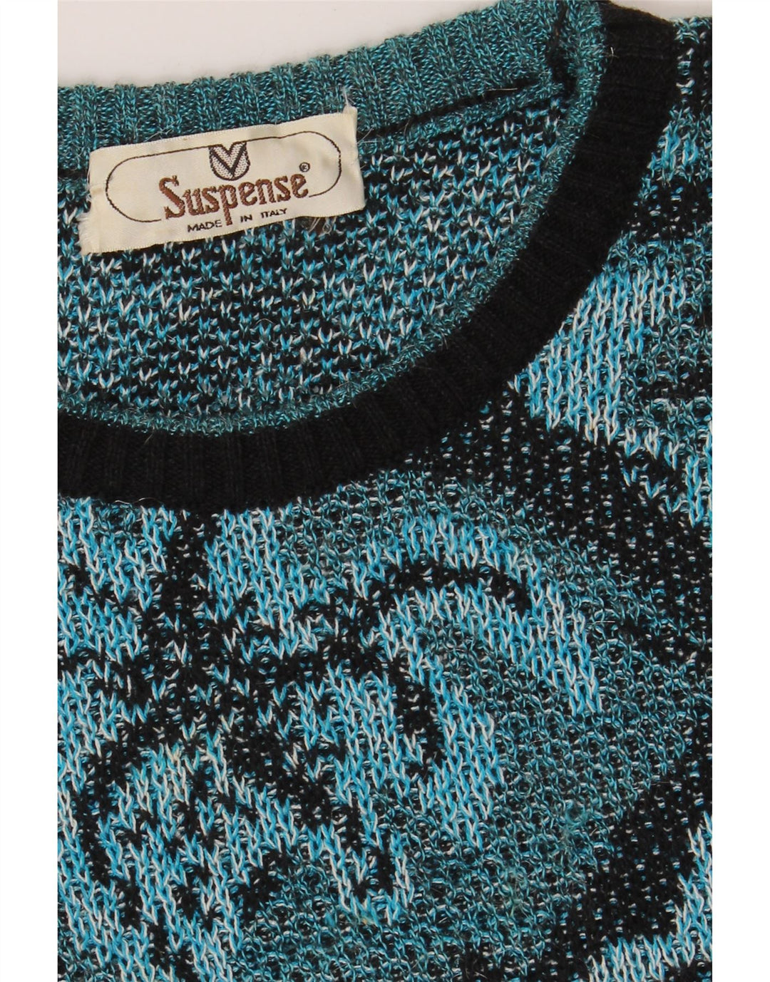SUSPENCE Womens Crew Neck Jumper Sweater UK 14 Large Blue Argyle/Diamond Vintage Suspence and Second-Hand Suspence from Messina Hembry 