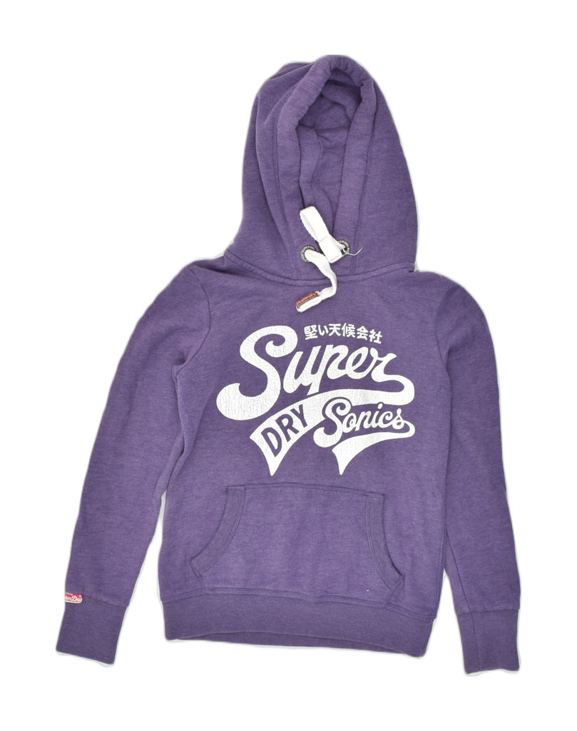 SUPERDRY Womens Graphic Hoodie Jumper UK 10 Small Purple Cotton | Vintage Superdry | Thrift | Second-Hand Superdry | Used Clothing | Messina Hembry 