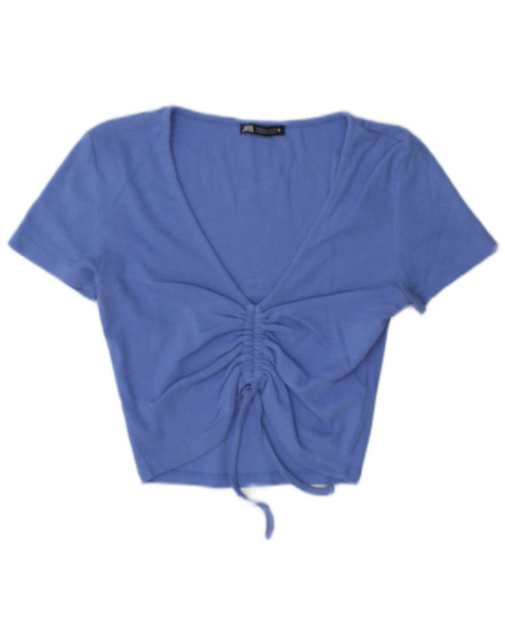 Zara Womens Crop Top UK 12 Medium Blue Cotton