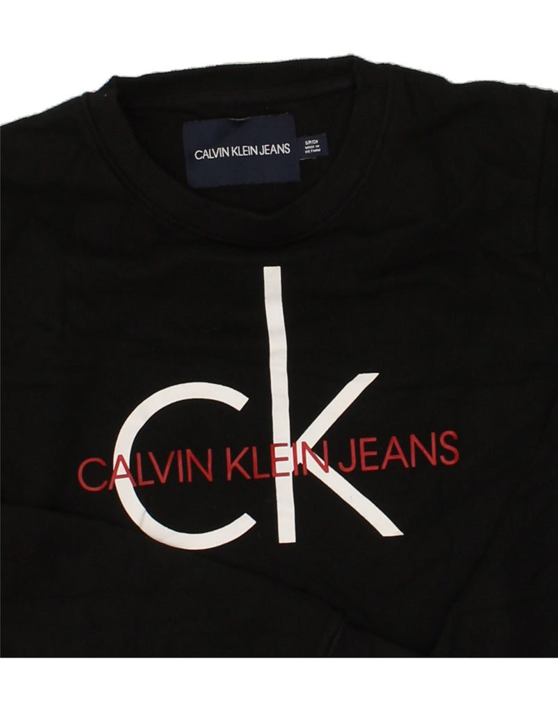 CALVIN KLEIN Womens Graphic Sweatshirt Jumper UK 10 Small Black | Vintage Calvin Klein | Thrift | Second-Hand Calvin Klein | Used Clothing | Messina Hembry 