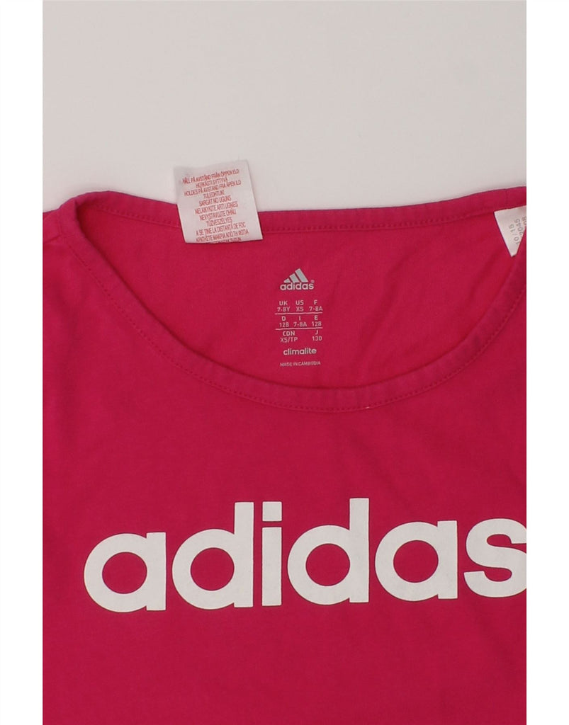 ADIDAS Girls Graphic Graphic T-Shirt Top 7-8 Years Pink Cotton | Vintage Adidas | Thrift | Second-Hand Adidas | Used Clothing | Messina Hembry 