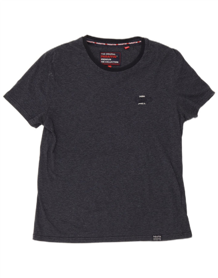 Superdry Mens T-Shirt Top Large Navy Blue Pinstripe Polyester