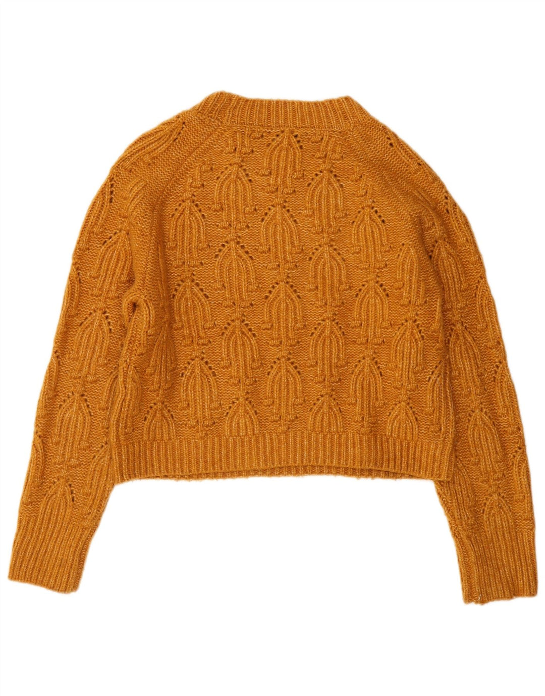 Zara Womens Crop Crew Neck Jumper Sweater UK 14 Medium Orange Acrylic