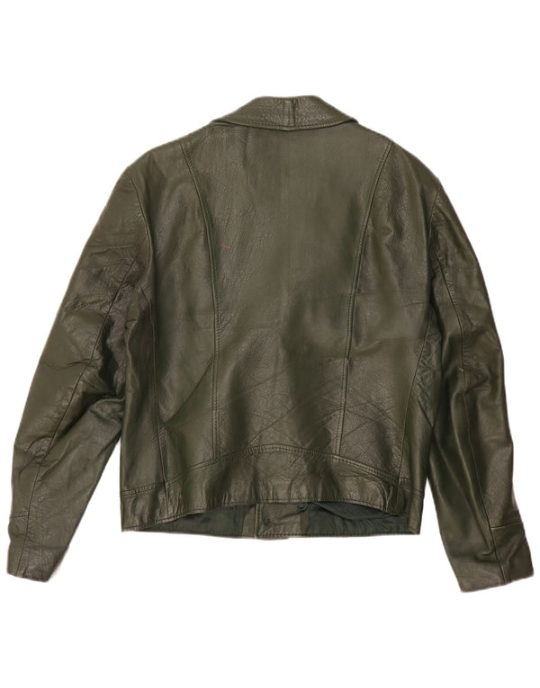 Vintage Mens Leather Jacket IT 52 XL Khaki