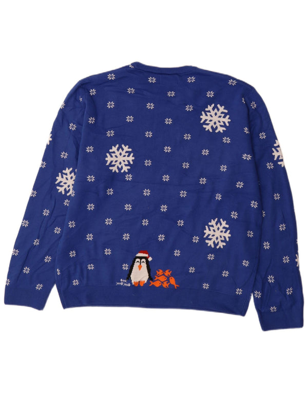 Marks & Spencer Mens Crew Neck Jumper Sweater XL Blue Fair Isle Acrylic