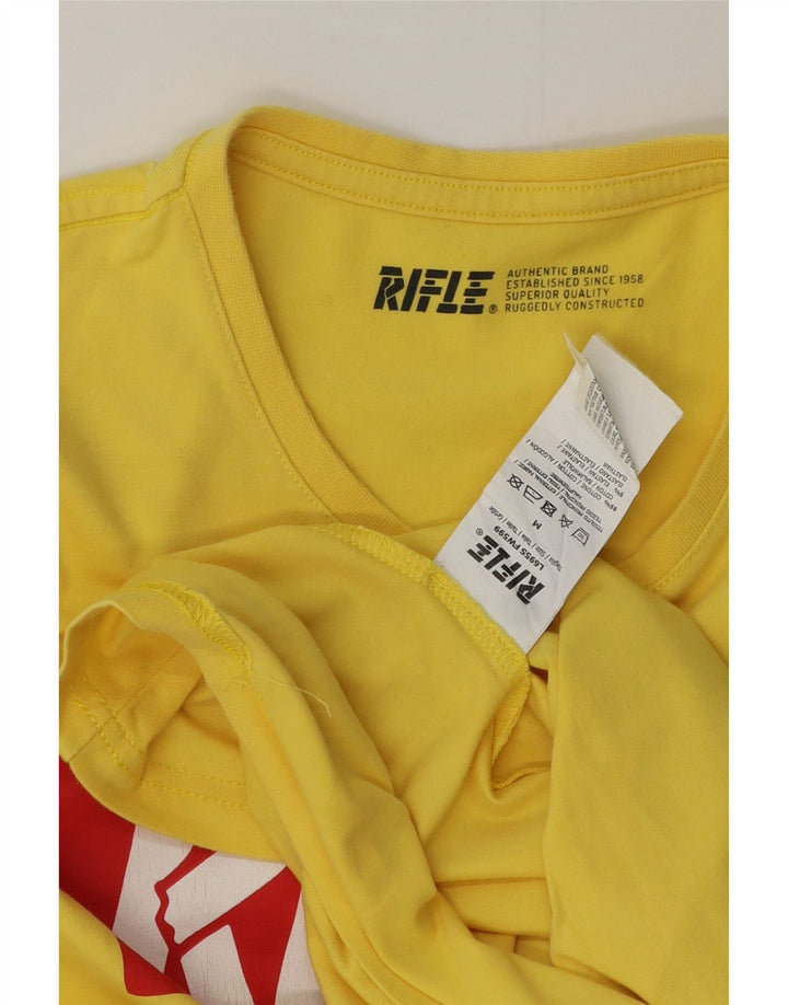 Rifle Mens Graphic T-Shirt Top Medium Yellow Cotton