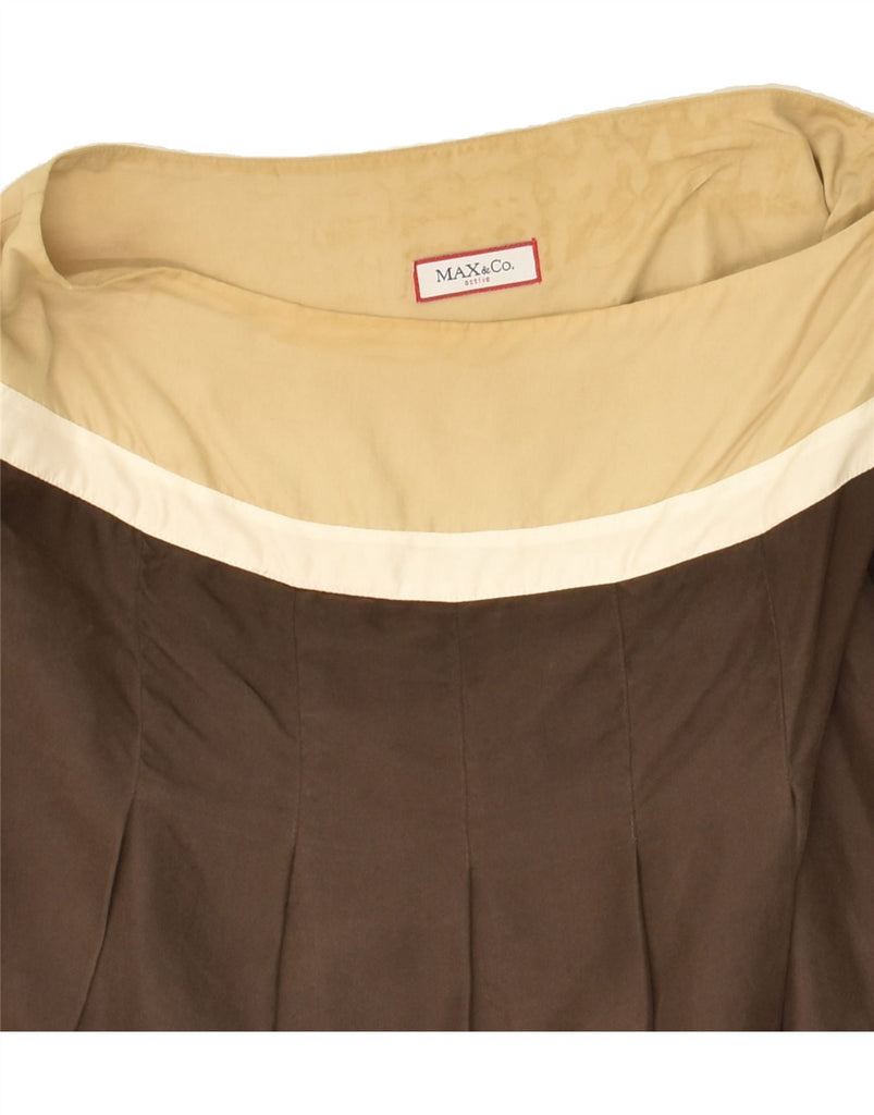 MAX & CO. Womens Knife Pleated Skirt UK 6 XS W25  Brown Colourblock Silk | Vintage Max & Co. | Thrift | Second-Hand Max & Co. | Used Clothing | Messina Hembry 