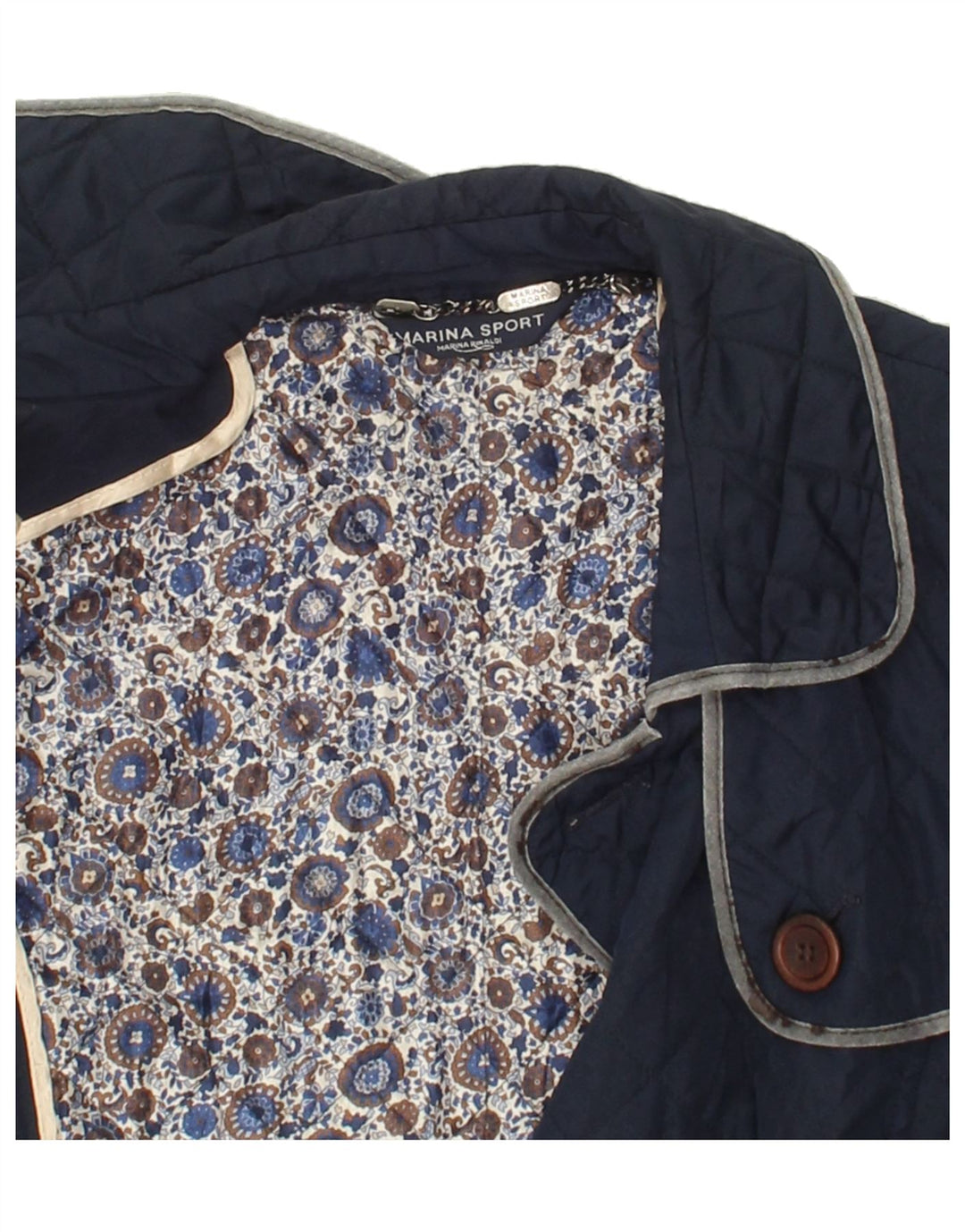 MARINA SPORT Womens Quilted Overcoat UK 16 Large Navy Blue Vintage Marina Sport and Second-Hand Marina Sport from Messina Hembry 