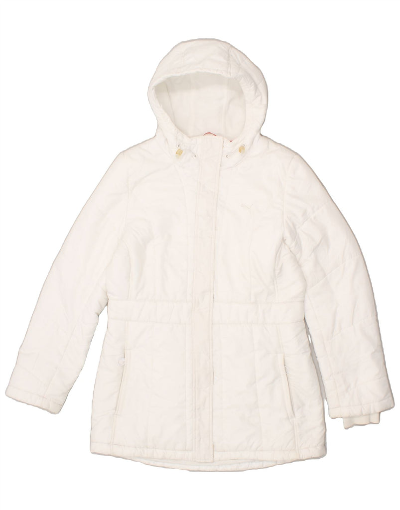 PUMA Womens Hooded Padded Jacket UK 14 Large White Vintage Puma and Second-Hand Puma from Messina Hembry 