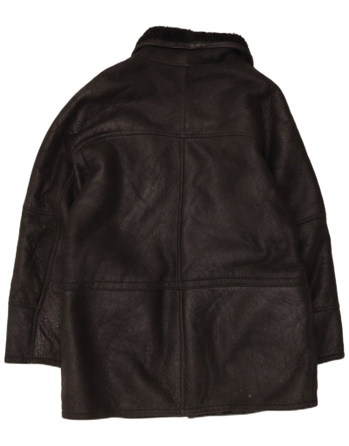 Vintage Mens Shearling Jacket IT 50 Large Black Leather