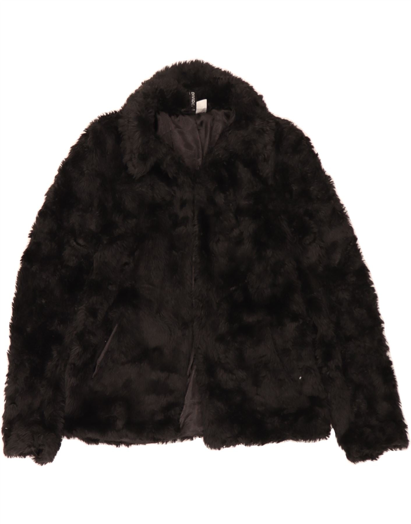 H&M Womens Faux Fur Jacket UK 10 Small Black Vintage Second