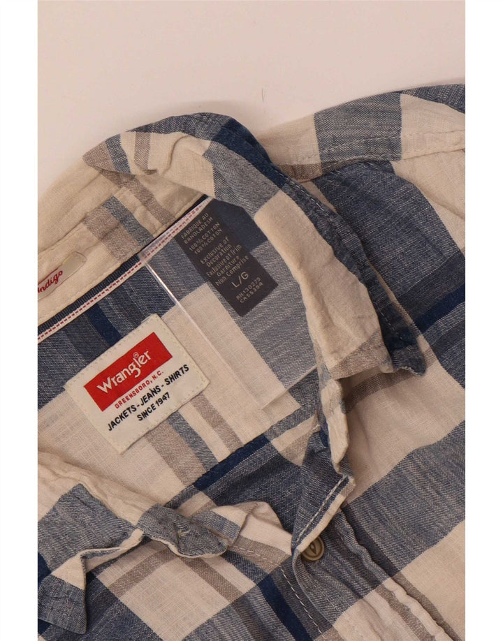 Wrangler Mens Shirt Large Beige Check Cotton
