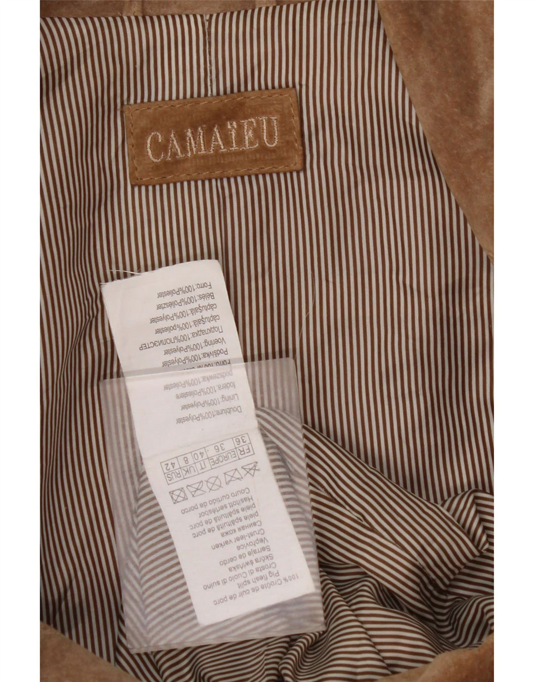 CAMAIEU Womens Suede Jacket UK 8 Small Beige Leather