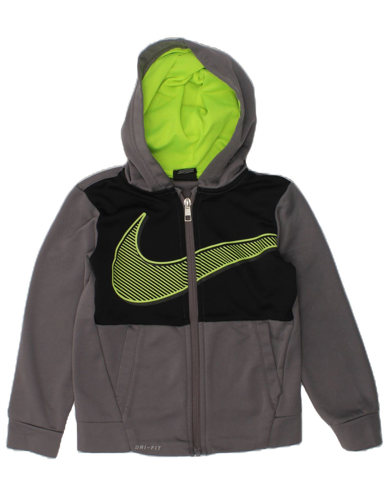 NIKE Boys Dri Fit Graphic Zip Hoodie Sweater 4-5 Years Small Grey | Vintage Nike | Thrift | Second-Hand Nike | Used Clothing | Messina Hembry 