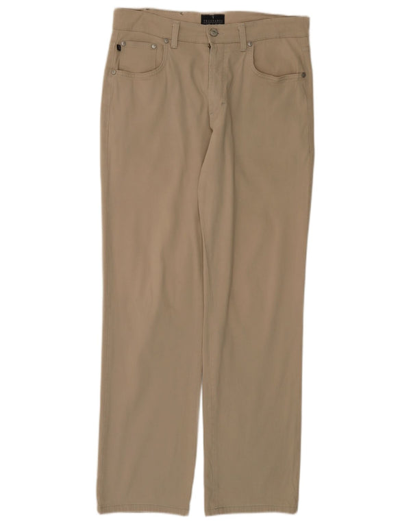 TRUSSARDI Mens Straight Casual Trousers IT 50 Large W34 L29 Beige Cotton