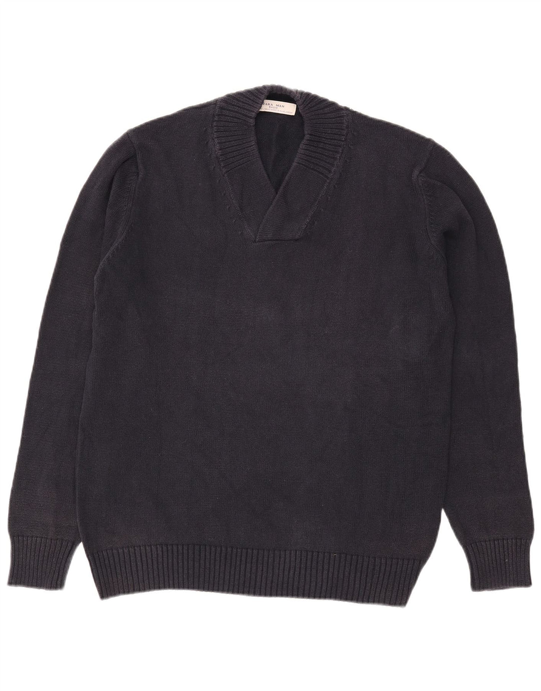Zara Mens V-Neck Jumper Sweater Large Navy Blue