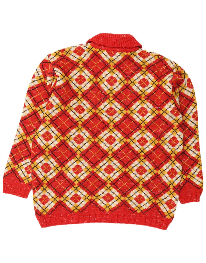 Foxhound Mens Zip Neck Jumper Sweater XL Red Argyle/Diamond Wool