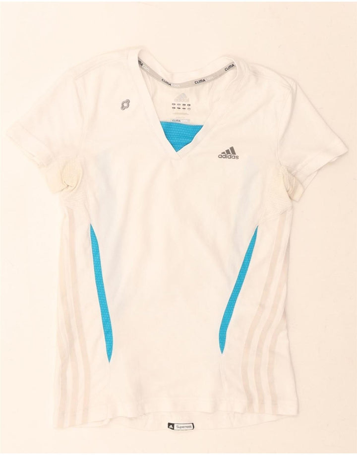 ADIDAS Womens Climacool T-Shirt Top UK 10 Small White Colourblock Vintage Adidas and Second-Hand Adidas from Messina Hembry 