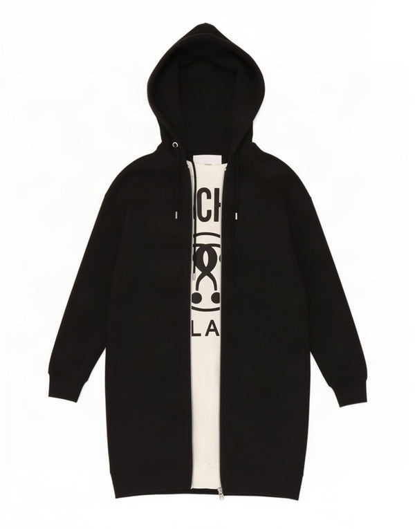 Moschino Womens Oversized Graphic Long Sleeve Hoodie Dress UK 6 XS Black