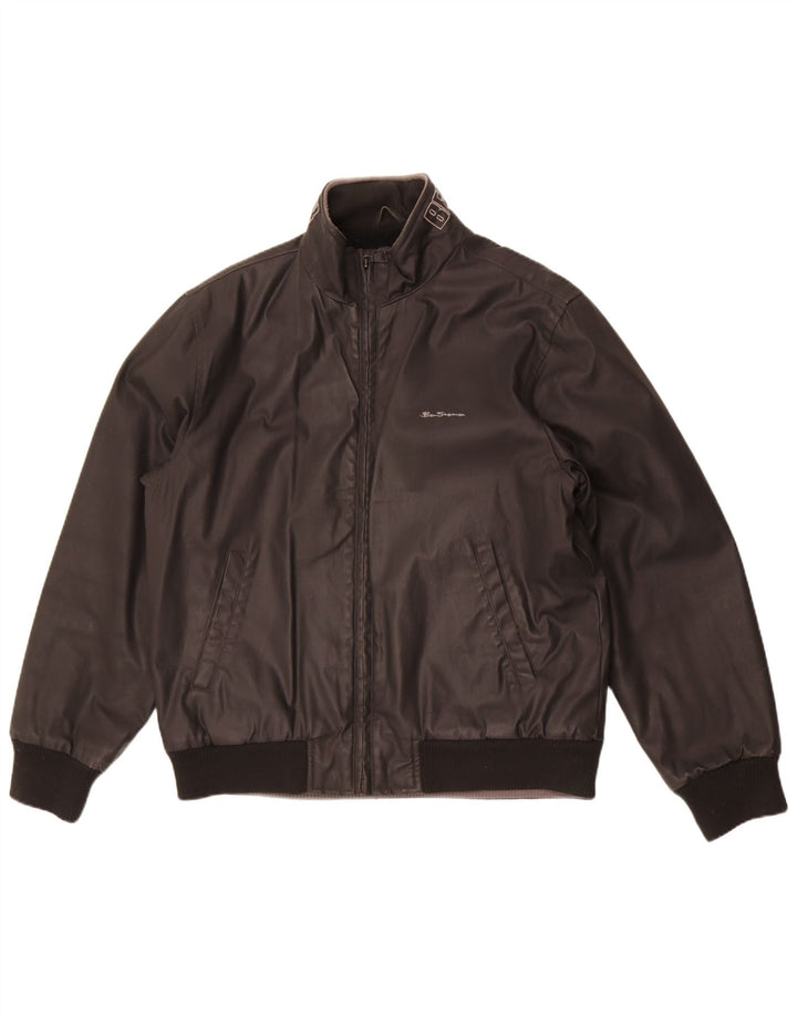 Ben Sherman Mens Graphic Bomber Jacket UK 40 Large Black Cotton