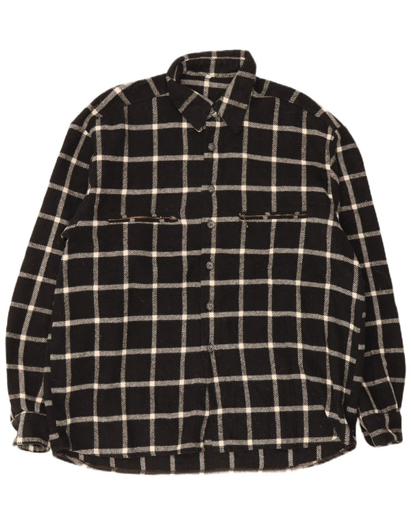 Vintage Mens Flannel Shirt Large Black Check