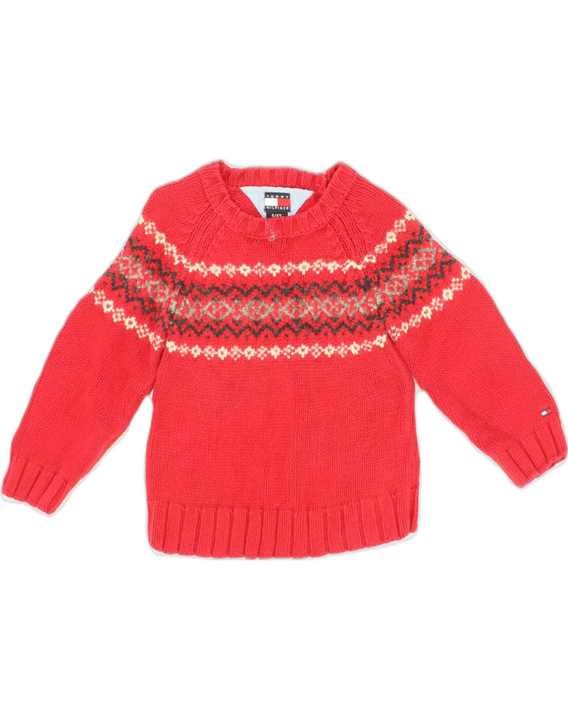 TOMMY HILFIGER Girls Crew Neck Jumper Sweater 3-4 Years Red Fair Isle | Vintage Tommy Hilfiger | Thrift | Second-Hand Tommy Hilfiger | Used Clothing | Messina Hembry 