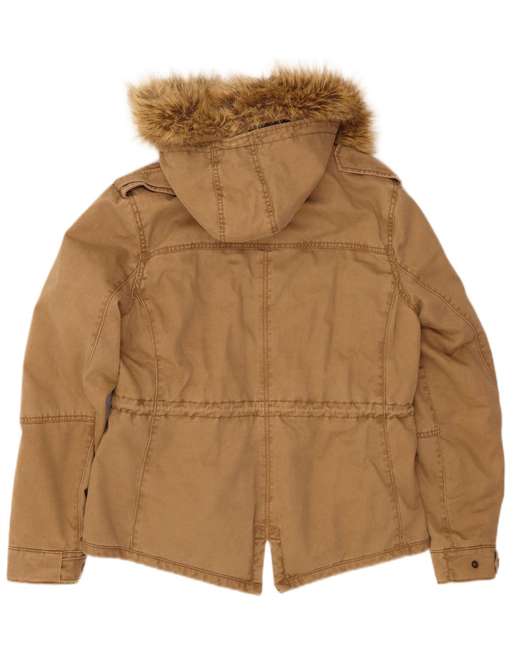 LEVI'S Womens Hooded Parka Jacket UK 16 Large Brown Cotton