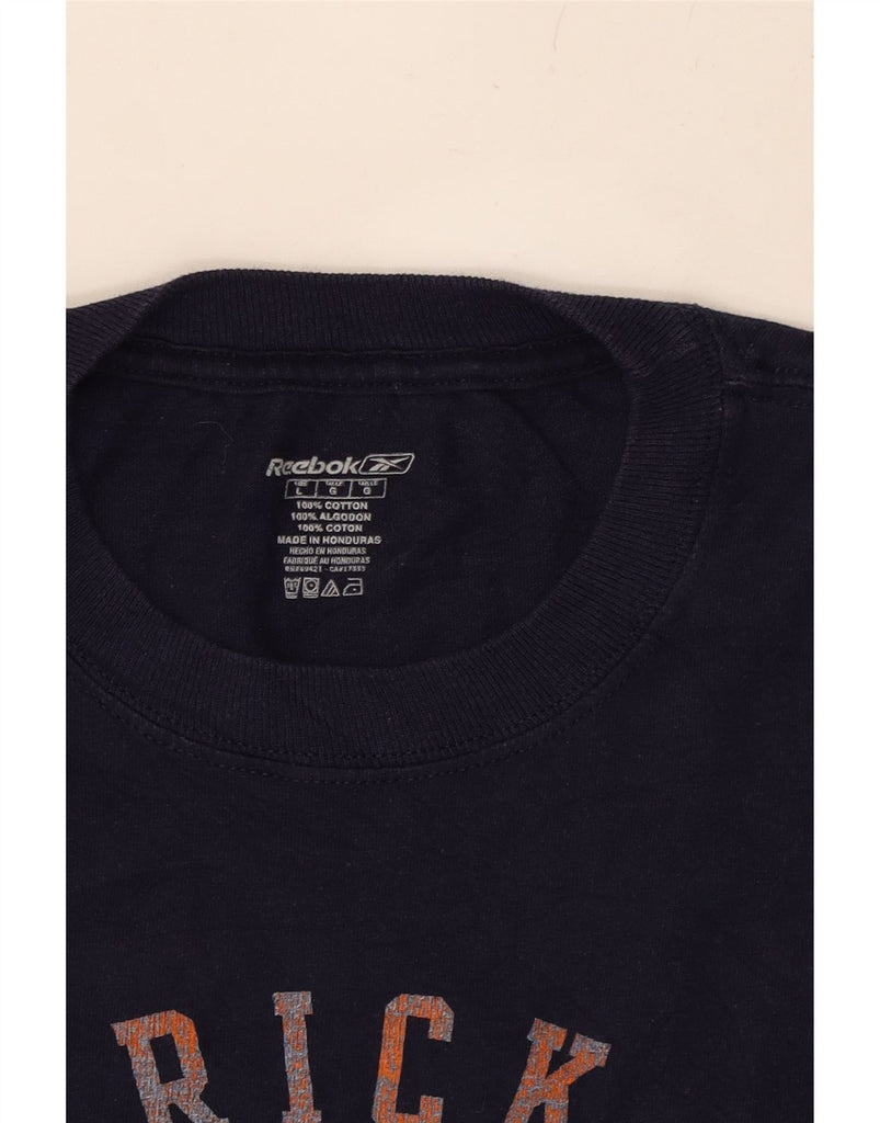 REEBOK Mens Rick Graphic T-Shirt Top Large Navy Blue Cotton Vintage Reebok and Second-Hand Reebok from Messina Hembry 
