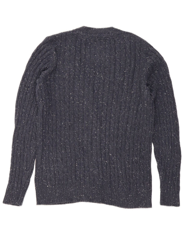 Superdry Womens Cardigan Sweater UK 14 Medium Navy Blue Flecked Cotton