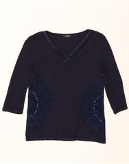 DESIGUAL Womens Top 3/4 Sleeve UK 12 Medium Navy Blue Viscose