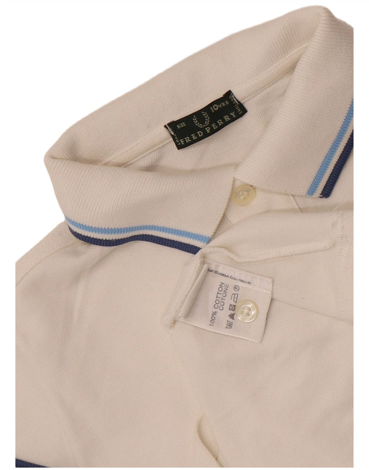 Fred Perry Boys Polo Shirt 9-10 Years White Striped Cotton