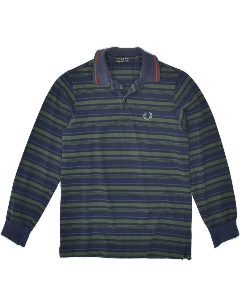 FRED PERRY Boys Long Sleeve Polo Shirt 7-8 Years Navy Blue Striped | Vintage Fred Perry | Thrift | Second-Hand Fred Perry | Used Clothing | Messina Hembry 